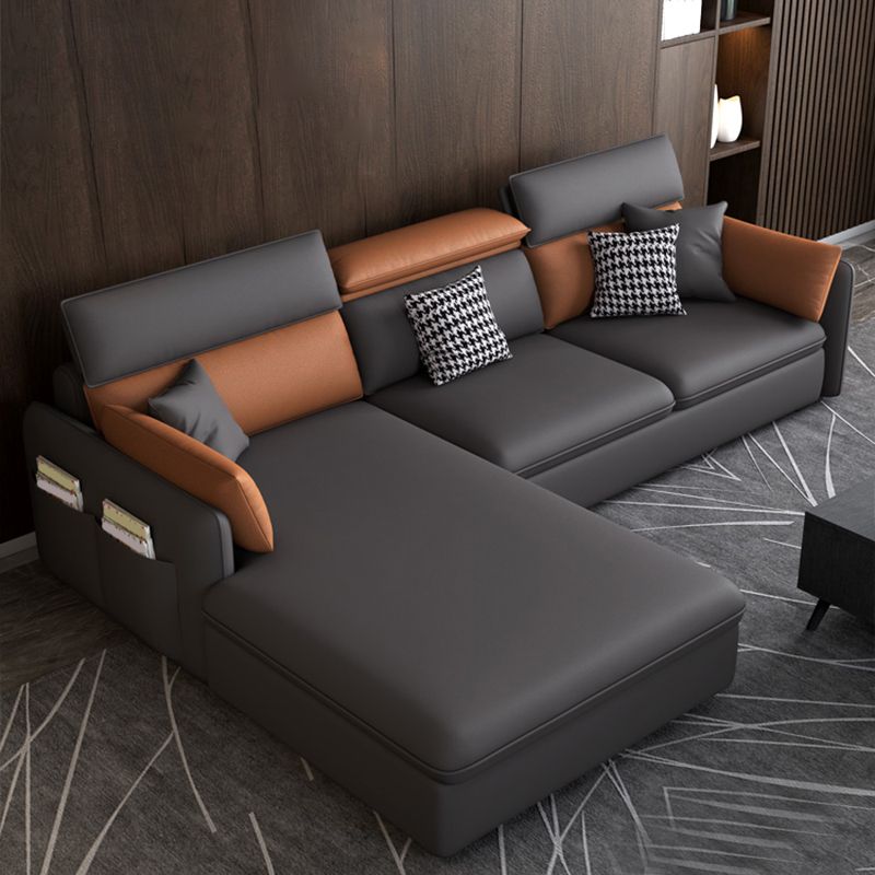 Faux Leather Cushion Back Sectional with Storage for Living Room