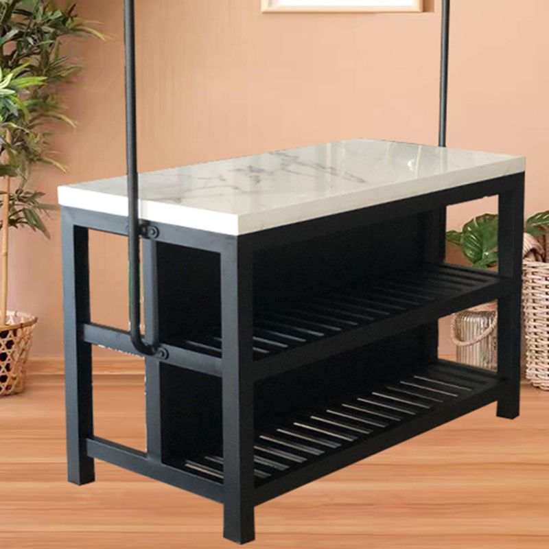 Modern Rectangular Faux Marble Kitchen Island Table with Pot Rack