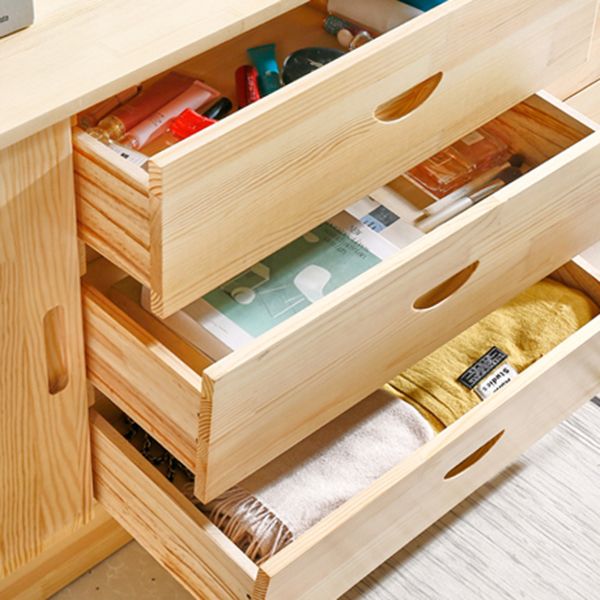 Scandinavian Style TV Stand Pine Wood Open Enclosed Storage TV Console
