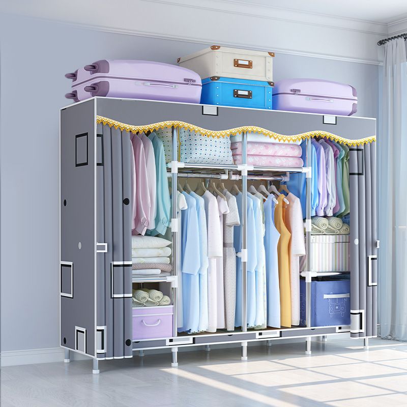 Modern Style Wardrobe Metal Bedroom Wardrobe Closet with Cloth Rod