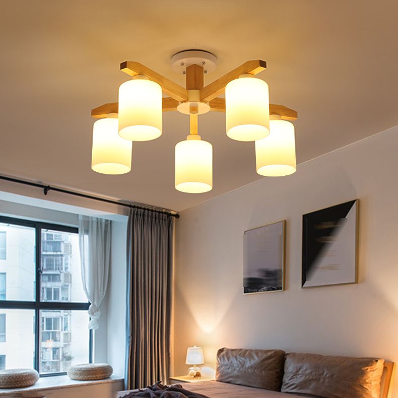 Contemporary Flush Light Fixture Wood Flush Mount Lights in Brown for Living Room