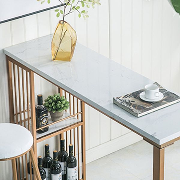 Industrial Rectangle Bar Height Pub Table with Storage Marble Bistro Bar Table