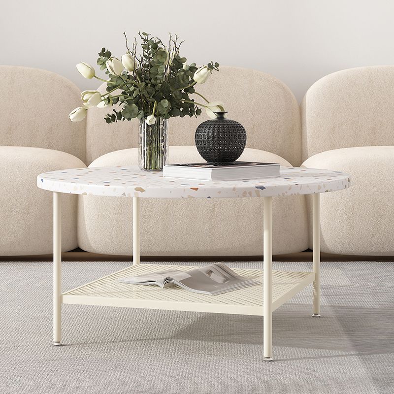 17"H Contemporary Coffee Table White Coffee Cocktail Table with Storage