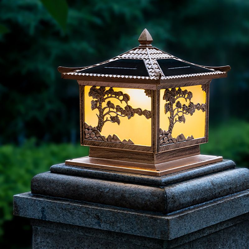 Modern Metallic Pillar Lamp Creative LED Solar Lighting Fixture for Garden