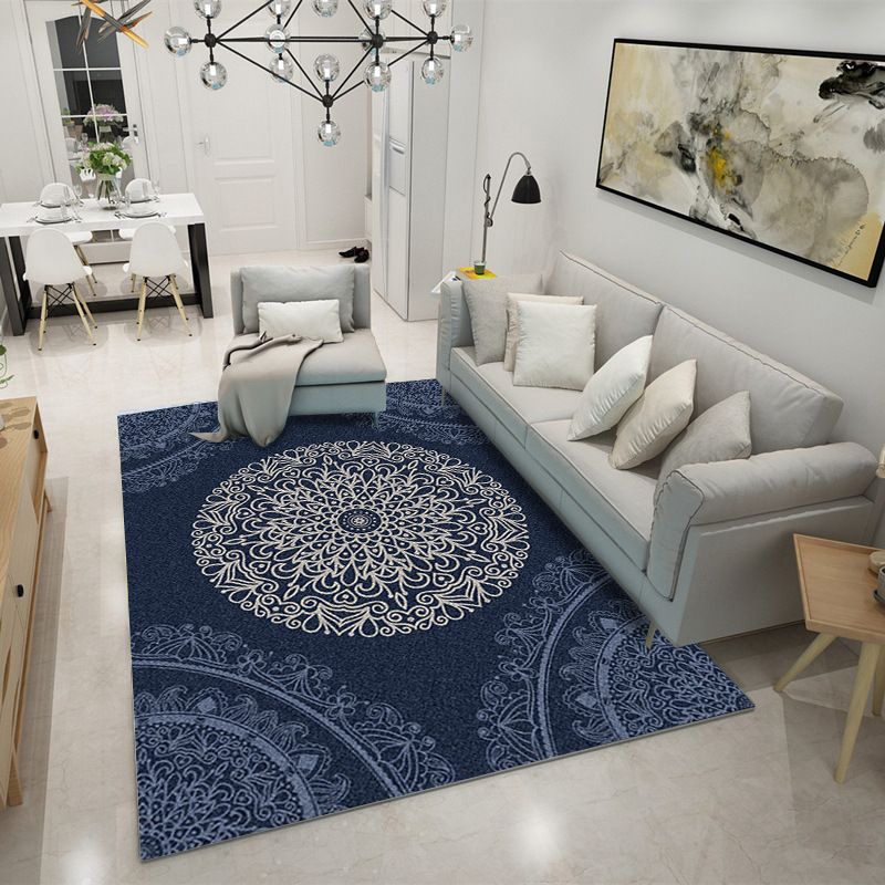 Oriental Blossom Area Rug Multi Colored Polyester Carpet Stain Resistant Non-Slip Machine Washable Rug for Living Room