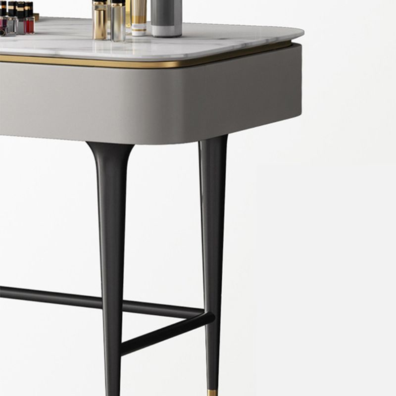 39.37" Wide Vanity Set with Stool Stone Top Makeup Vanity Table in White
