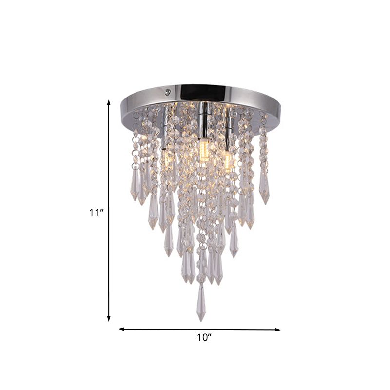 3 Lights Close to Ceiling Lighting Fixture Nordic Draping Crystal Droplet Flush Mount in Chrome