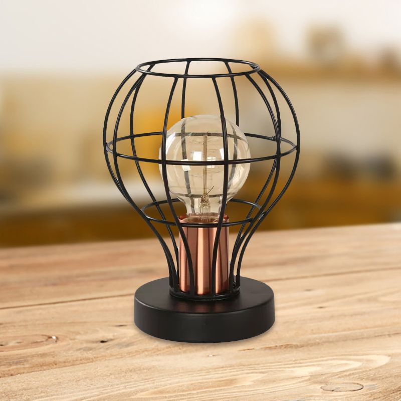 Lampada da scrivania in ferro battuto con finitura nera, con paralume a gabbia, 1 luce, lampada da tavolo industriale vintage per caffetteria