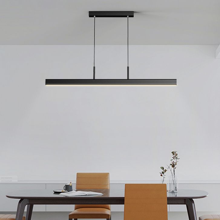 Linear Shape Island Light Contemporary Style Metal 1 Light Island Pendant Light in Black