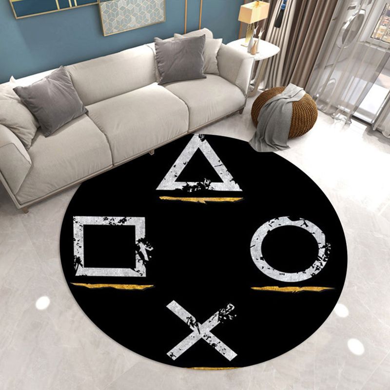 Round Game Controller Print Rug Polyester Casual Carpet Non-Slip Backing Area Rug for Living Room