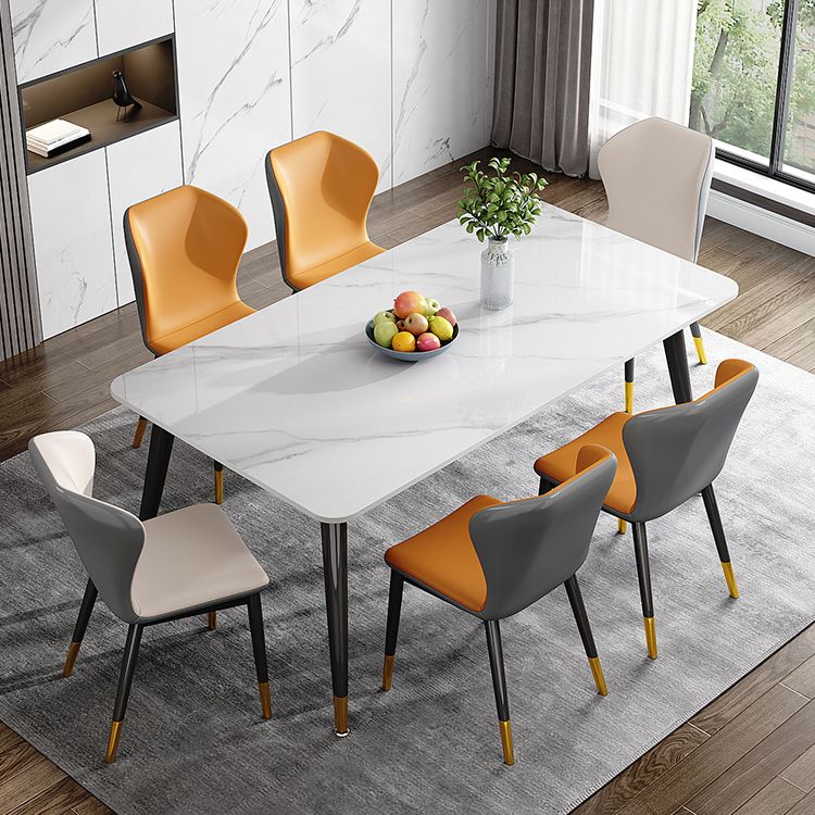 Metal 4 Legs Dining Table Rectangle Stone Top Dining Table for Dining Room