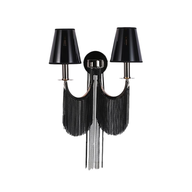 Plastic Cone Shade Wall Lamp Sconce Modernist 2 Lights Sconce Light with Aluminum Tassel in Black/Silver