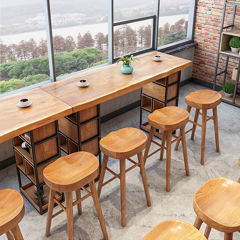 Contemporary Solid Wood Counter Stool Saddle Seat Backless Bar Stool