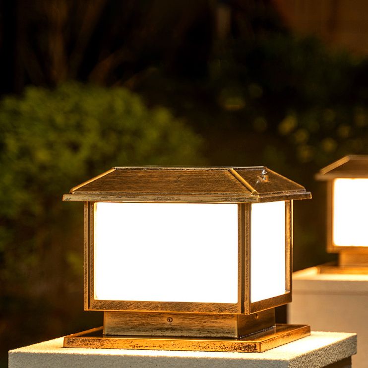 Modern Pillar Lamp Simple Solar Lamp with Acrylic Shade for Backyard
