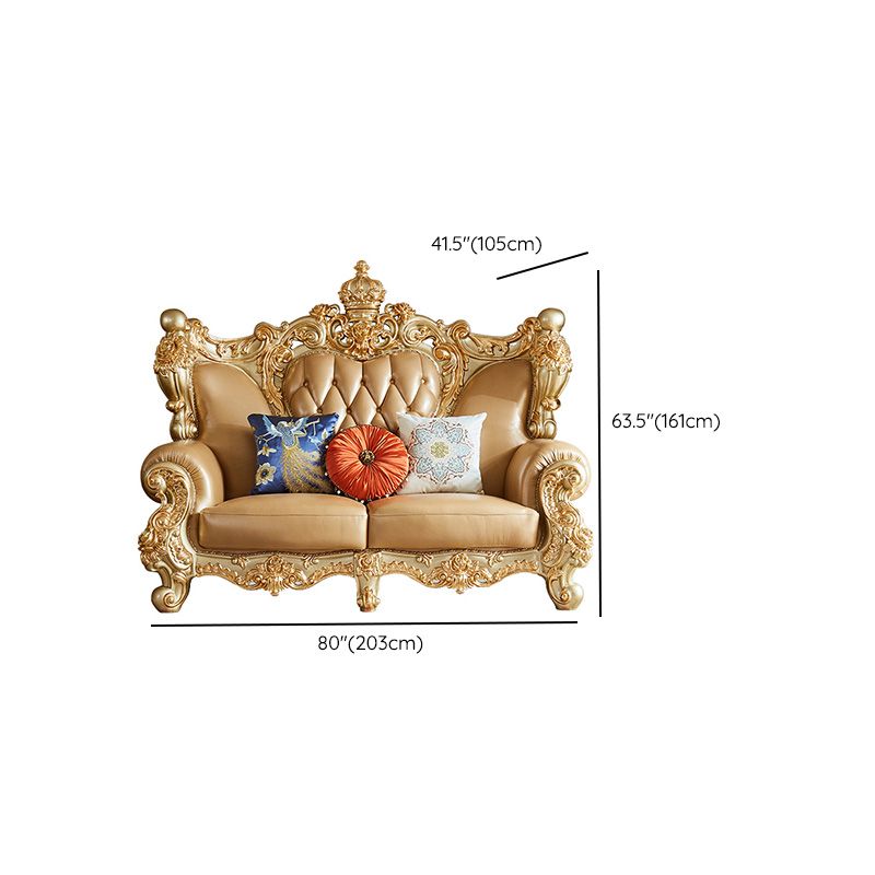 Genuine Leather Sofa Tufted Split-Back Rolled Arm Sofa for Living Room