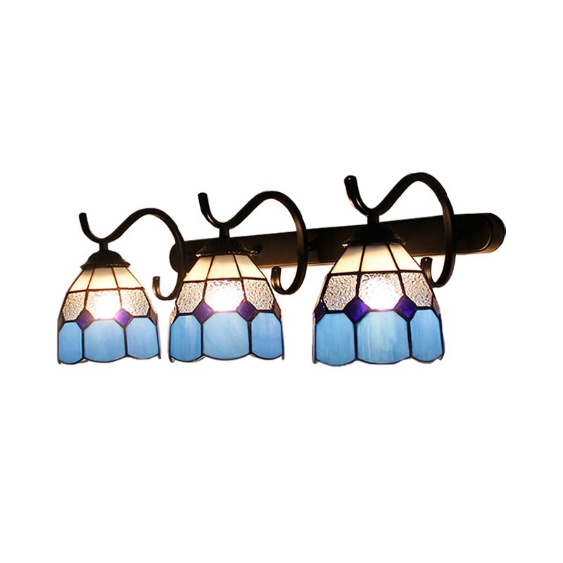 3 Light Dome Sconce Lighting Rustic Loft Stained Glass Wall Mount Light in Light Blue/Green/Clear/Orange Red/Royal Blue for Bathroom