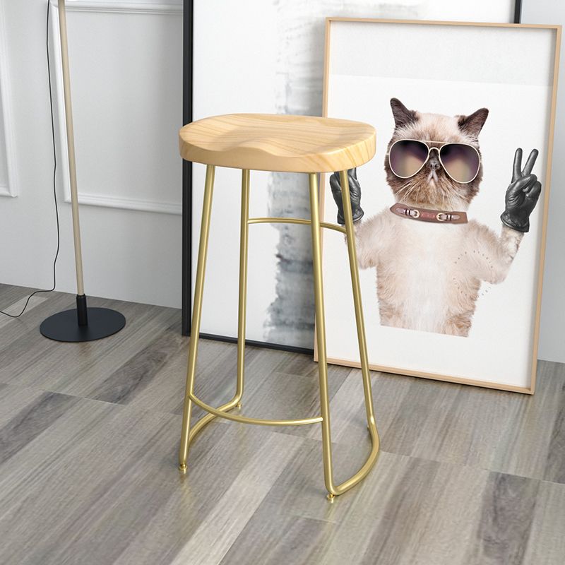 Solid Wood Backless Bar Chair Industrial Armless Metal Legs Bar Stool