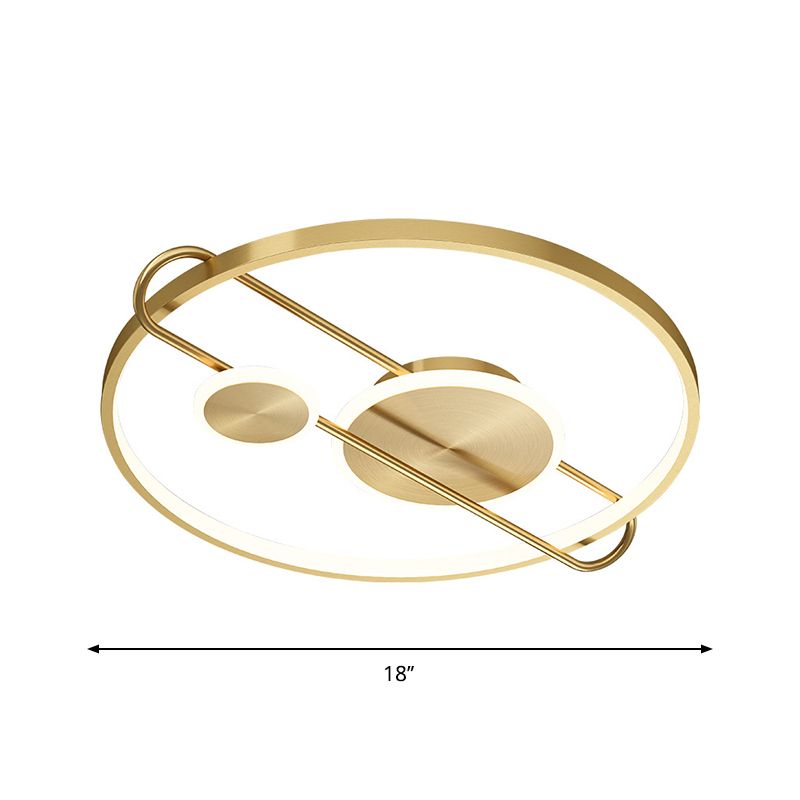 18"/22" Wide Circular Bedroom Flush Mount Light Metal LED Minimalist Flushmount Lighting Kit in Gold