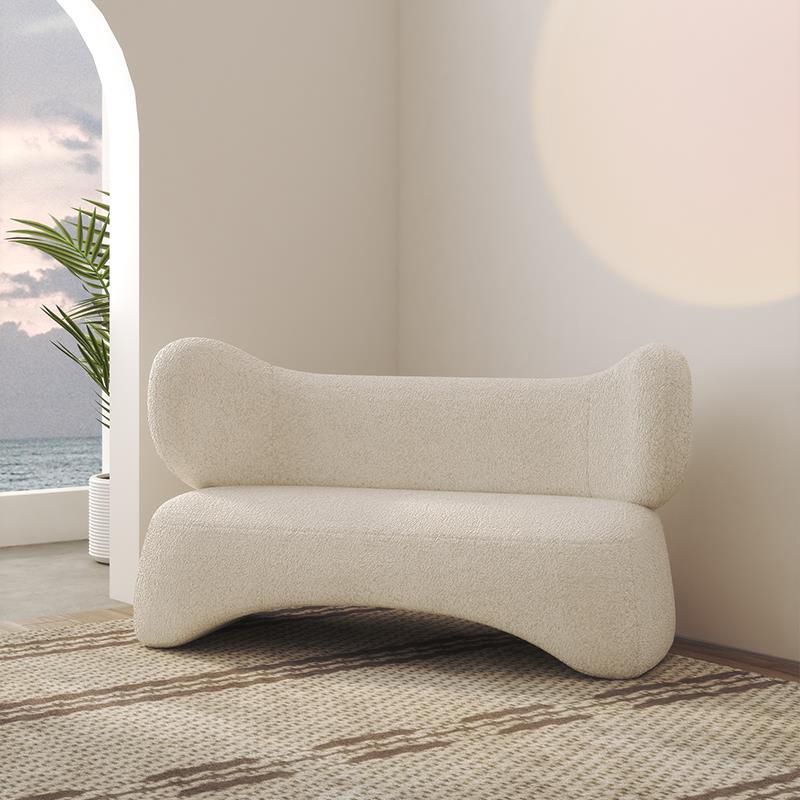 Modern Fabric Sofa in White, Tuxedo Arm Standard Sofa for Living Room