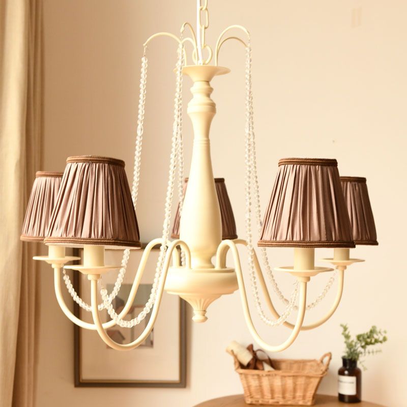 5 lampadine il lampadario cristallino tonalità pieghettate pieghettate marrone/bianco soggiorno dell'illuminazione a sospensione a sospensione