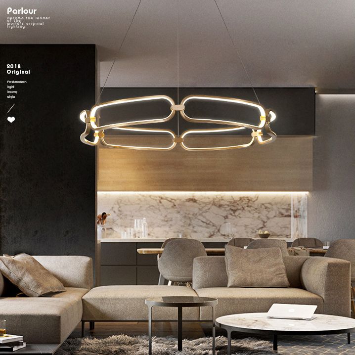 Luz de araña colgante de círculo Minimalismo de la sala de estar de metal Led colgante en oro