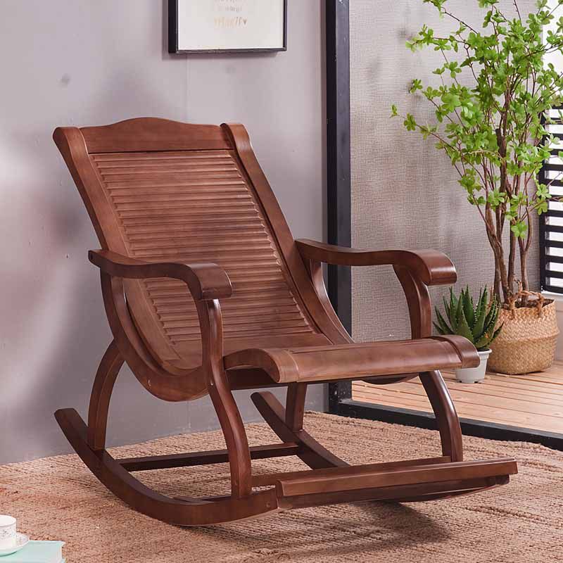 Retro Dark Brown Rocking Chair Solid Wood Reclining Rocker Chair for Home