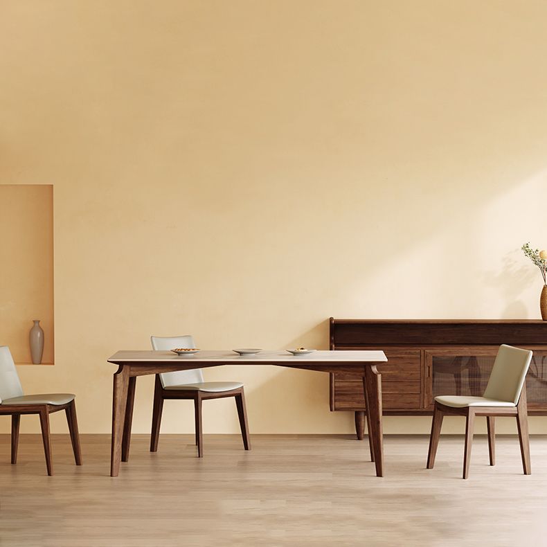 Moderner Stil gesinterte Stein Esstisch mit Rechteckform Tisch und 4 feste Holzbeine Grundlage