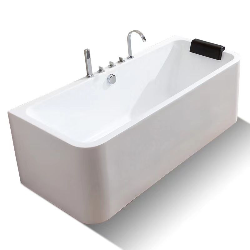 Back to Wall Soaking Bathtub Modern Rectangular Antique Finish Tub