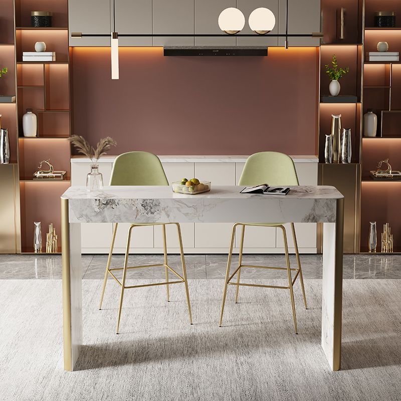 Glam Style Stone Bar Dining Table Rectangle Bar Table for Living Room