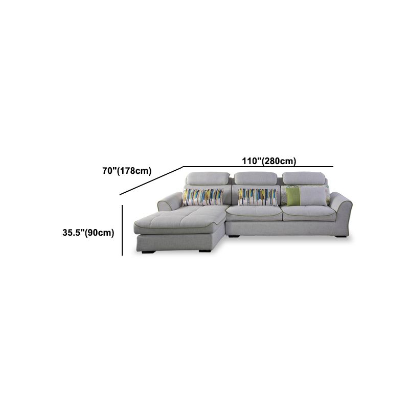 Modern Biscuit Back Sofa with Chaise Linen/Faux Leather Flared Arm Sofa in Gray