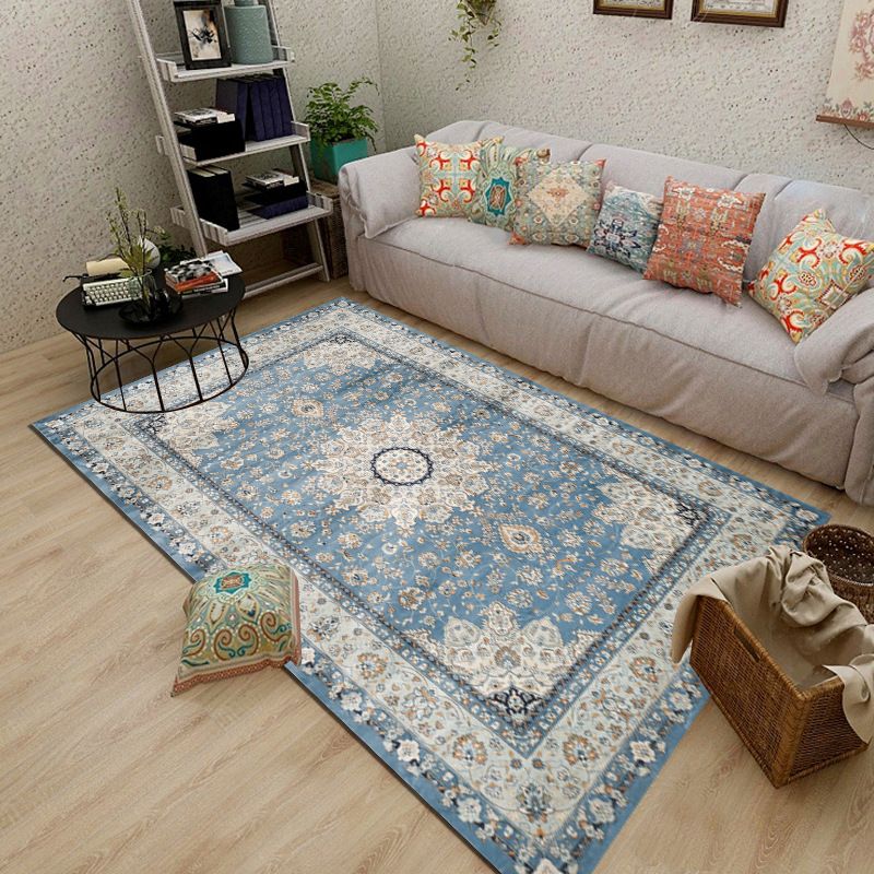 Red Tone Traditional Rug Retro Flower Print Carpet Stain Resistant Carpet for Living Room