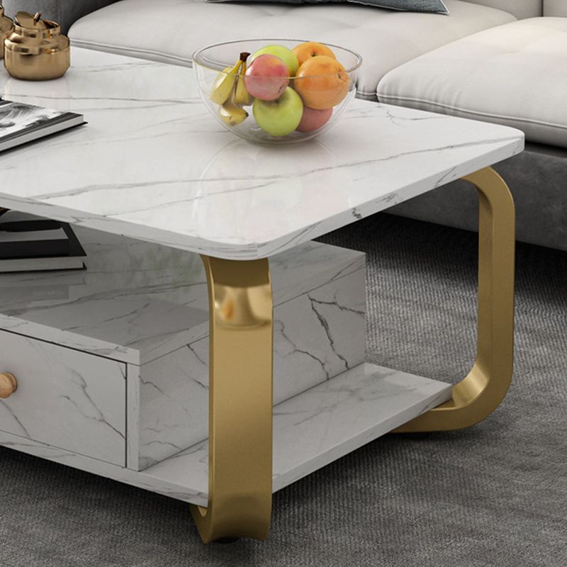 Glam Coffee Table with Cross Legs and Storage Shelf Cocktail Table