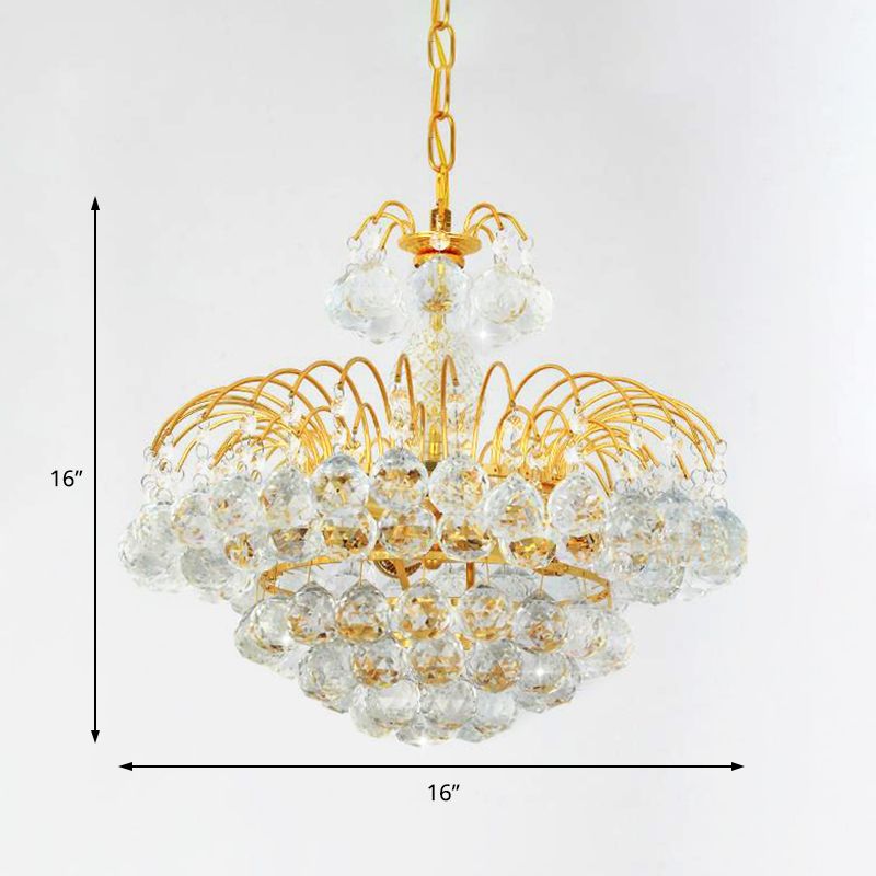 Modern 8 Lights Hanging Ceiling Light Chrome/Gold Cascade Chandelier Light with Faceted Crystal Ball Shade, 16"/19.5" Wide