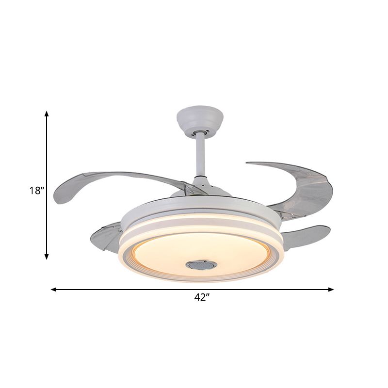 Cirkel metalen plafondventilator Licht Moderne LED 42 "brede woonkamer Semi -spoelmontage Verlichting in het wit met 4 messen, op afstand/muurregeling/afstandsbediening en muurregeling