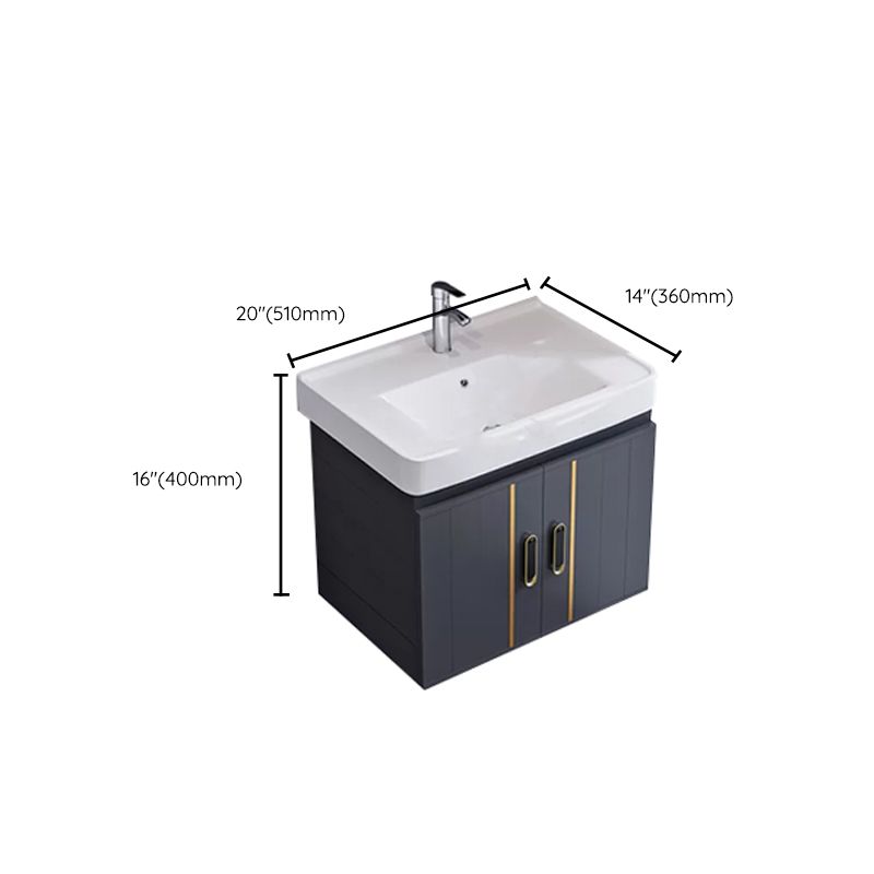 Glam Single Wall Mount Sink Vanity Gray Metal Base Rectangular Vanity Set