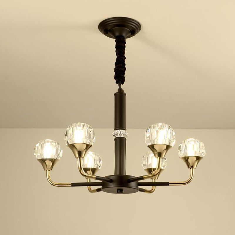 Globe Pendant Chandelier moderniste Crystal biseauté 6/8/10 Bulbes en laiton plafond Light, 22,5 "/ 26" / 30 "de largeur