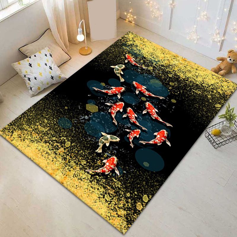 Gold Modern Carpet Fish Polyester Area Carpet Washable Carpet for Living Room