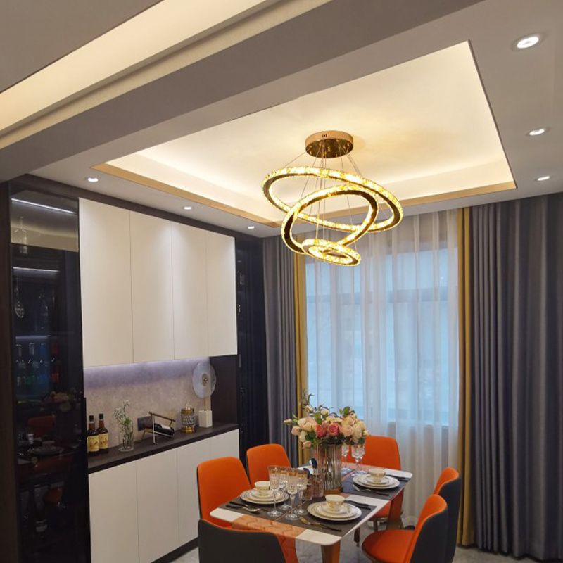 Lampade lampadario moderno ad anello lampada lampadario a più testa con tonalità di cristallo