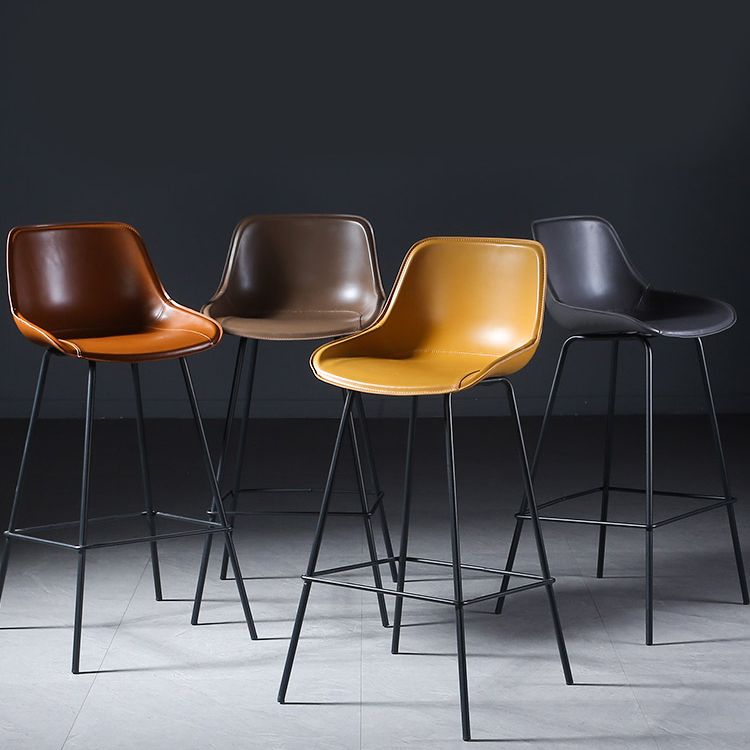 Contemporary Upholstered Low Back Bucket Bar Stools with Metal Base