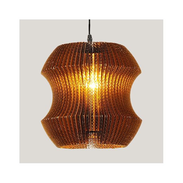 Woven Shade Hanging Lighting Asian Style Corrugated Paper 1 Bulb Restaurant Pendant Lamp in Beige/Brown