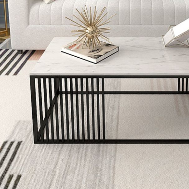 Glam Style Rectangle Coffee Table with Marble Top and Iron Frame Base