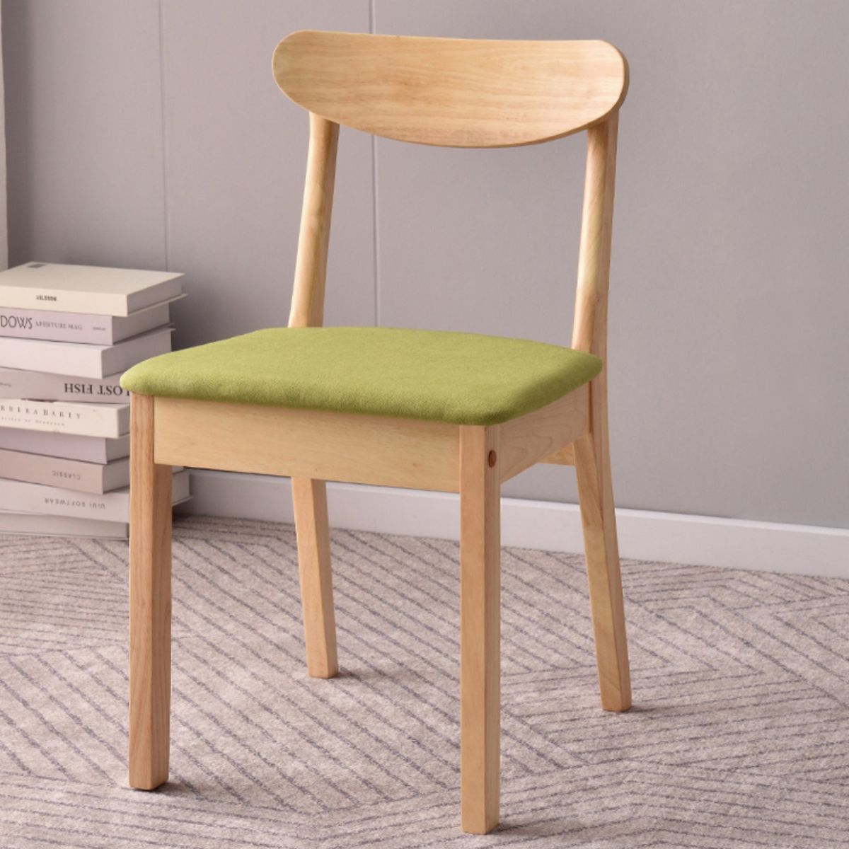 Chaise d'appoint scandinave à dossier ouvert en bois d'hévéa, chaise de salle à manger en bois naturel