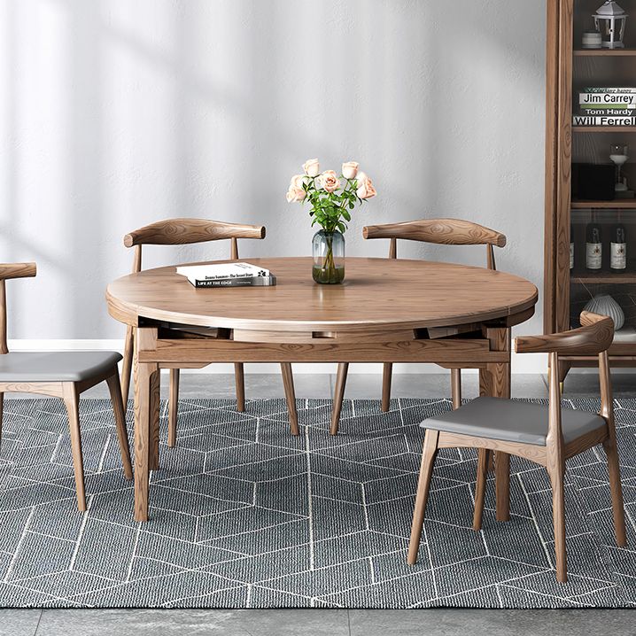 Modern Brown Dining Table Round Solid Wood Dining Table with 4 Legs for Home