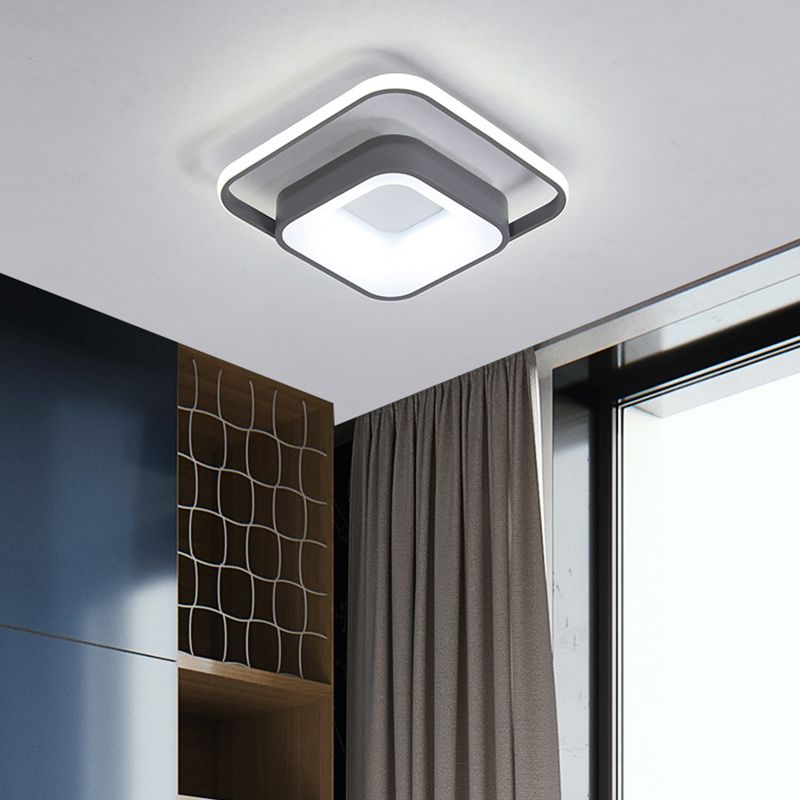 Square Flush Mount Minimalist Metal Gray/White Light LED Ceiling Fixture, Natural Light/Remote Control Stepless Dimming