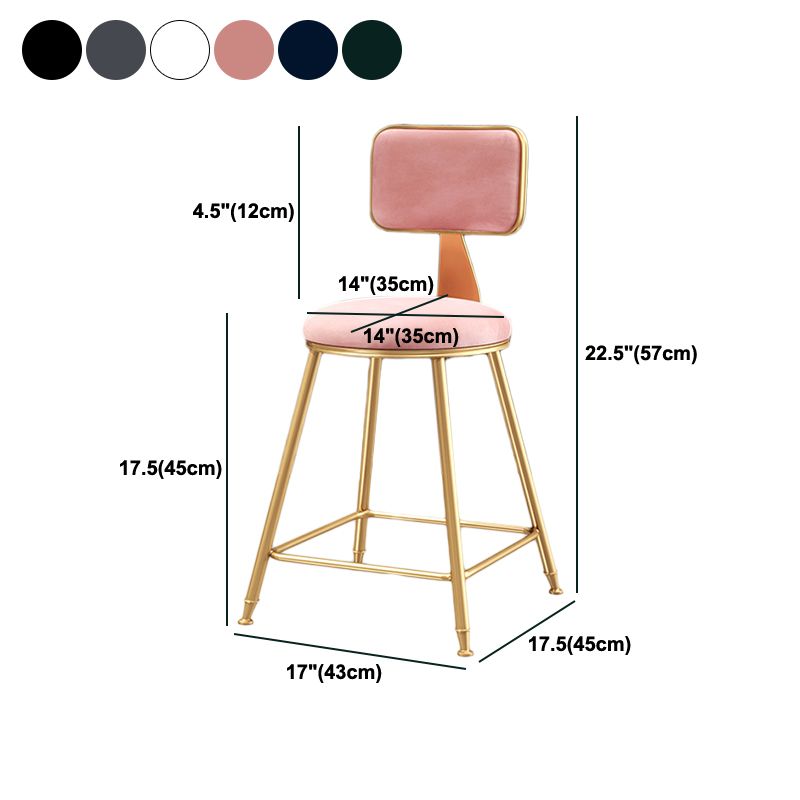 Nordic Backrest Armless Counter Stool Iron Dessert Shop Bar Stool with Cushion and Pedal