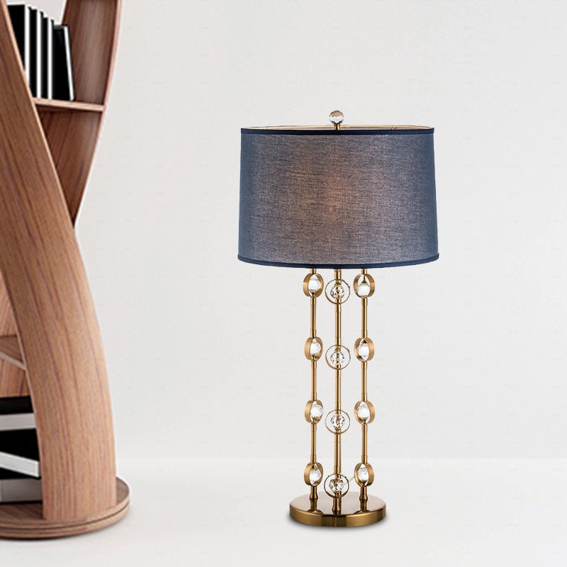 Barrel Shade Task Light Modern Fabric 1 Bulb Gold Reading Lamp with Crystal Ball