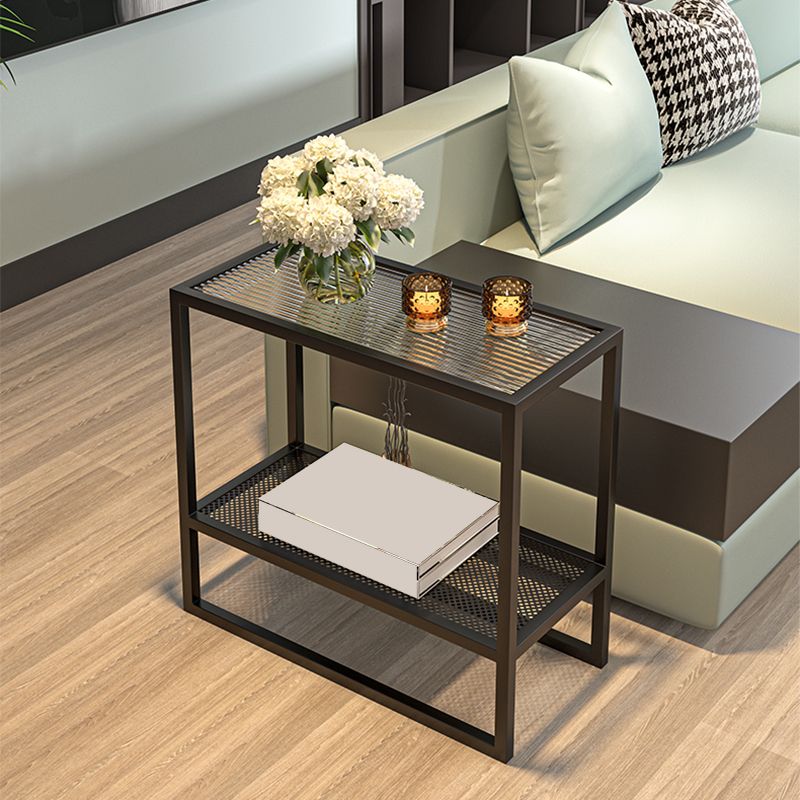 Modern Glass Sled End Table Minimalist  Rectangular Corner Table
