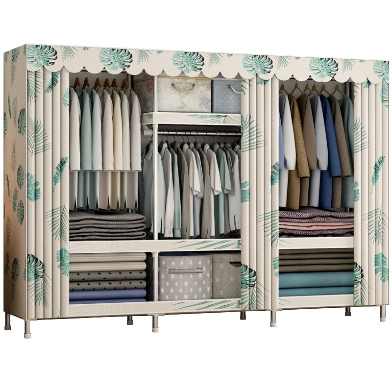 Contemporary Style Metal Wardrobe Cloth Rod Included Wardrobe Closet With Shelves