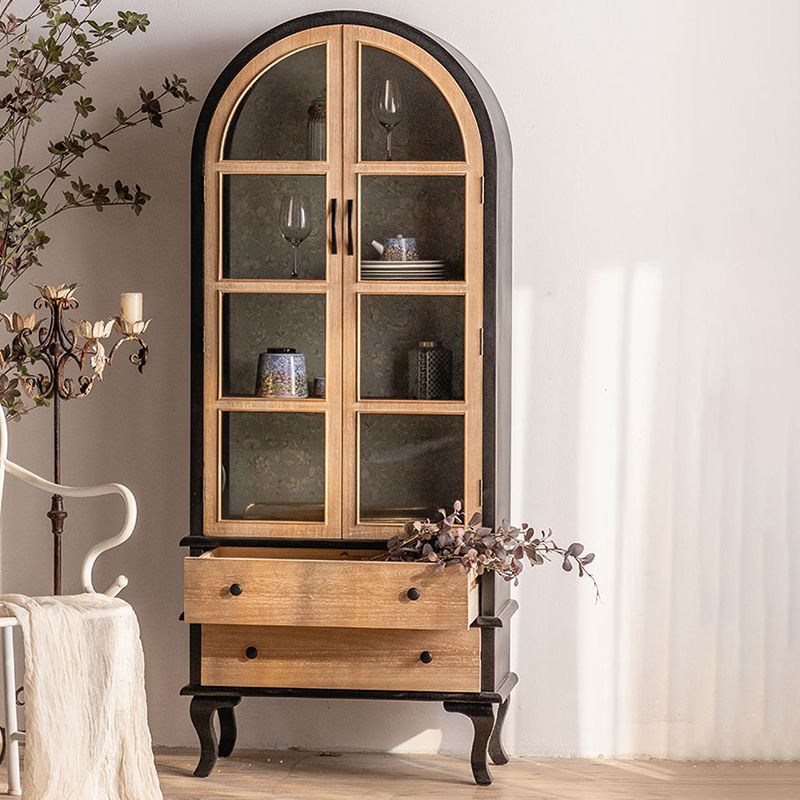 Half Circle Accent Cabinet Solid Wood Storage Cabinet with  Drawer