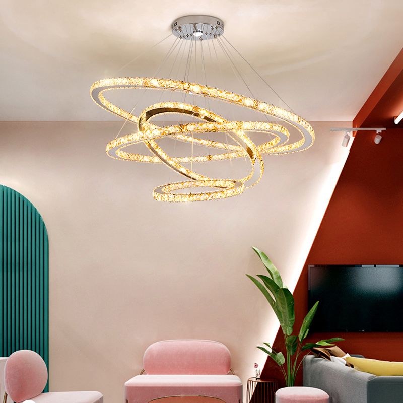 Contemporary Tiered LED Hanging Ceiling Lights Gold Crystal Pendant Chandelier for Living Room